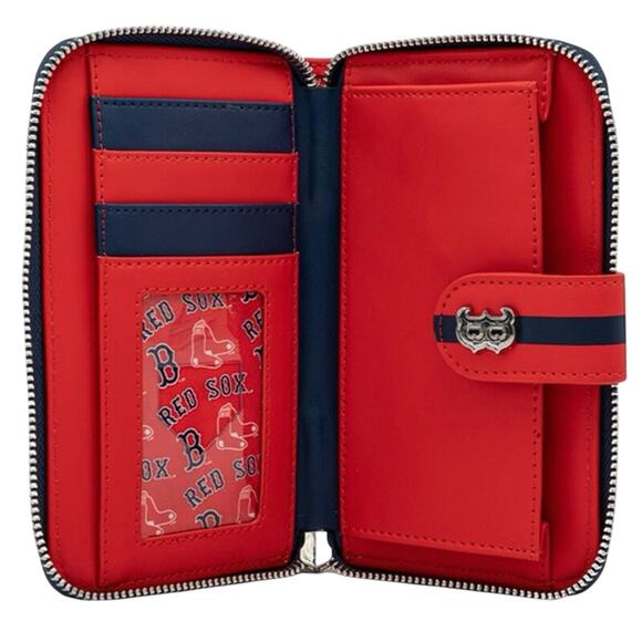 Loungefly MLB Boston Red Sox Logo Zip Around Wallet Blue Red NWT - Picture 2 of 4